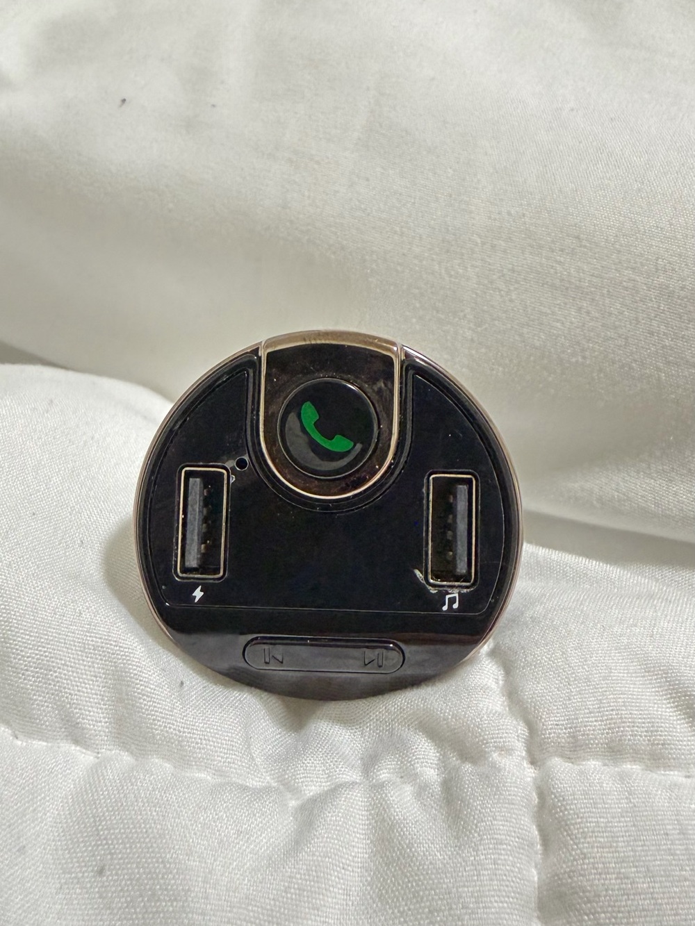 Black Car USB Charger with Dual Ports and Bluetooth Call Button. USED LIKE NEW.